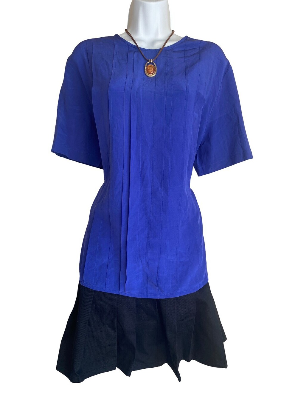 Vintage Talbots Plus 16 Silk Royal Blue Button Up Blouse Whimsigoth Goth Office